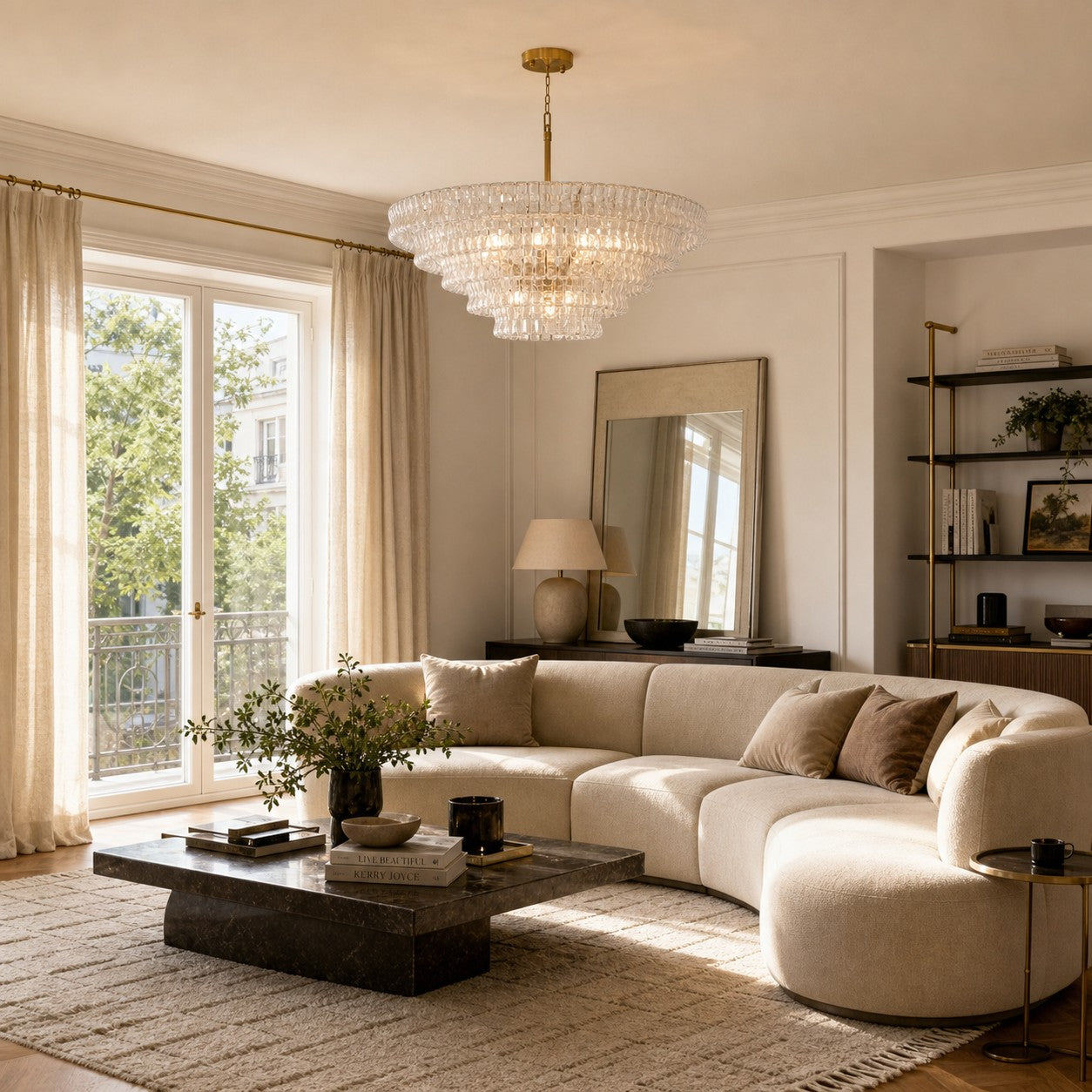 French Vintage Ripple Glass Chandelier
