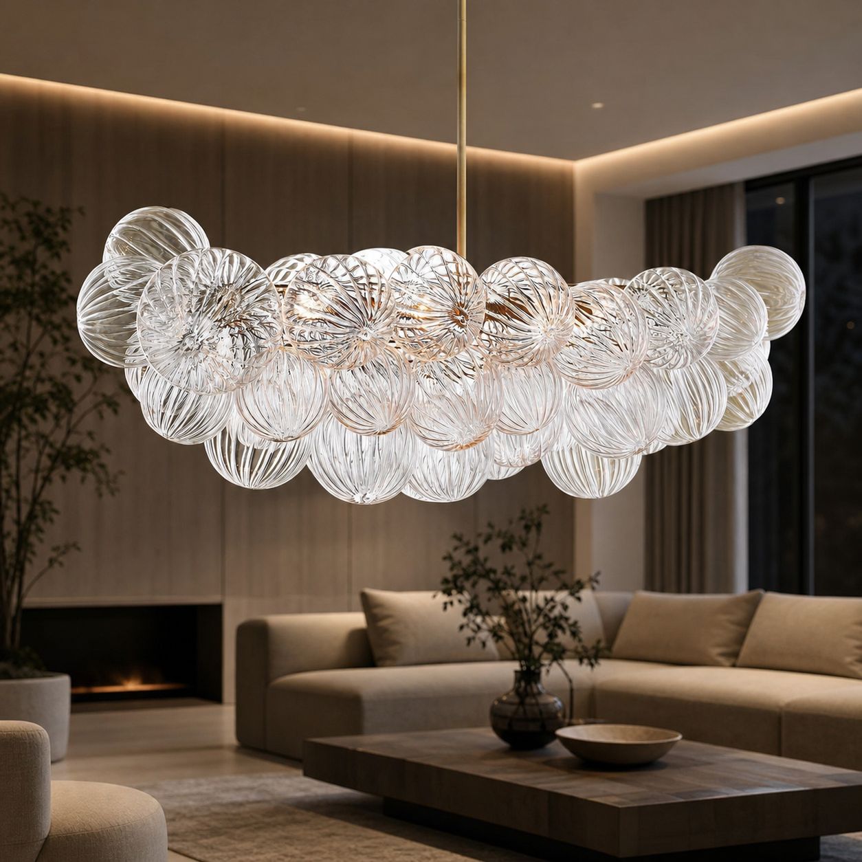 Bravira Glass Bubbled Chandelier - Vintage Brass Oval Glass Lighting