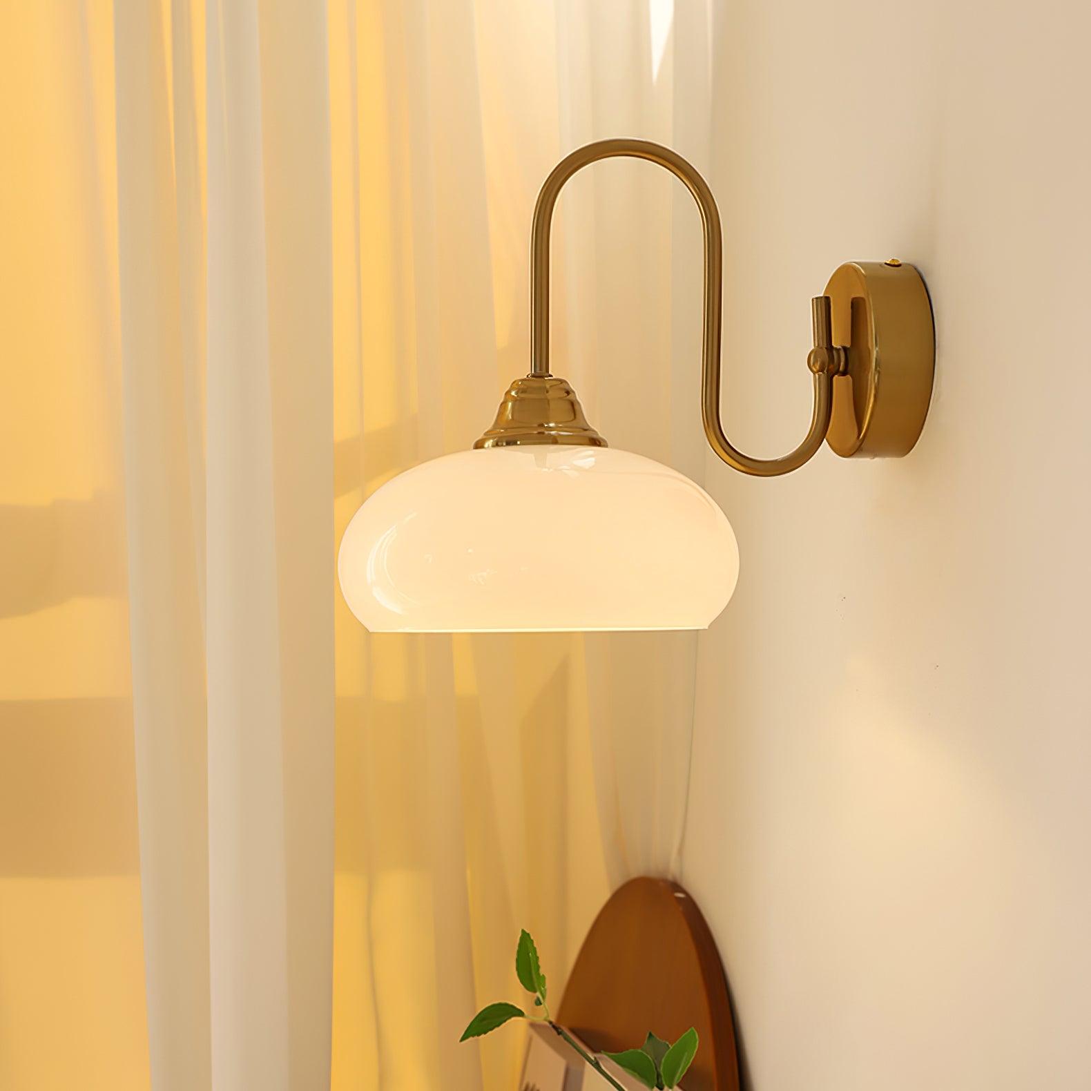 Bauhaus Wind Cream Glass Shade Metal Curved Pole Wall Sconce