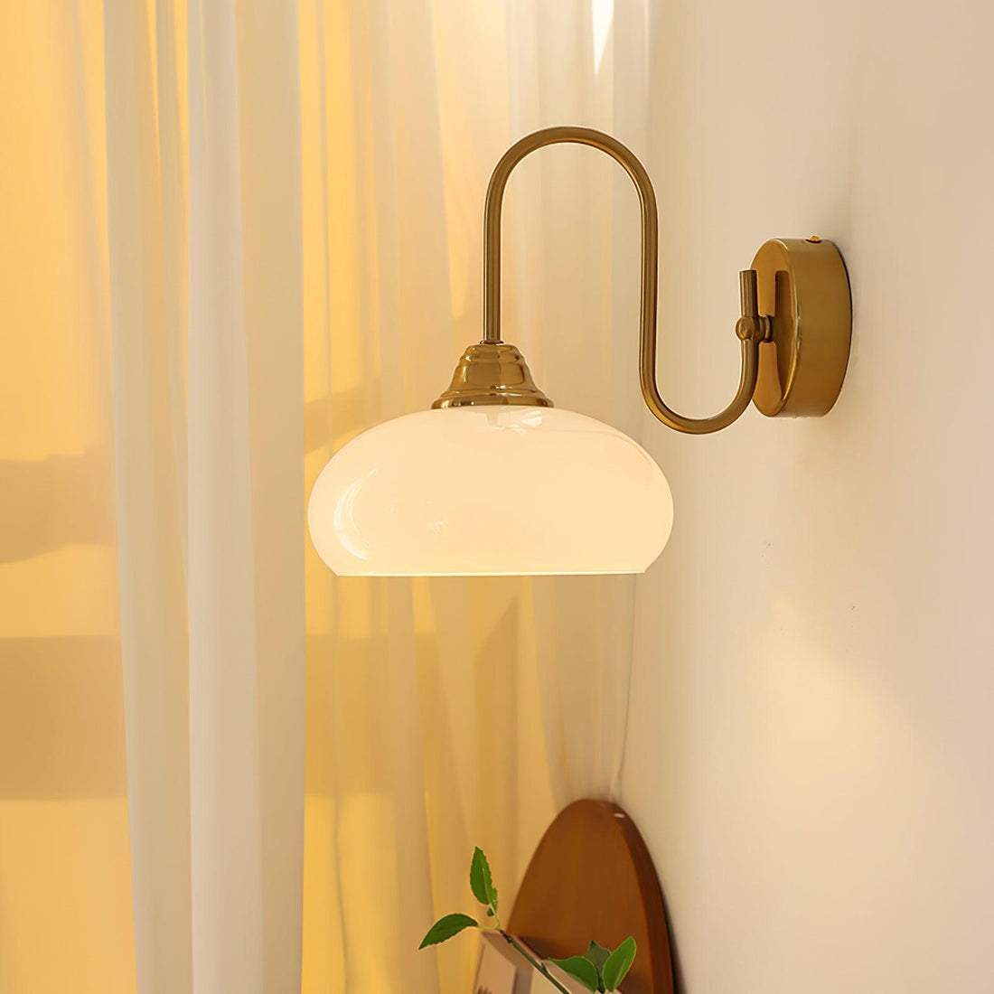 Bauhaus Wind Cream Glass Shade Metal Curved Pole Wall Sconce