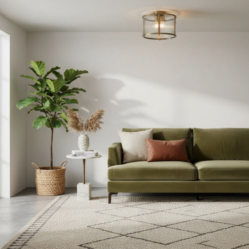 RibGlow Ribbed Glass Flush Ceiling Light – Classic Flush Mount Ceiling Lamp for Living Room or Hallway