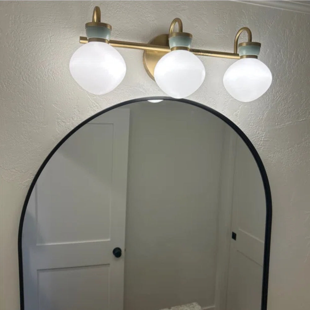 Lucy Brass Vanity Wall Light - Cased Opal Glass Bathroom Sconce