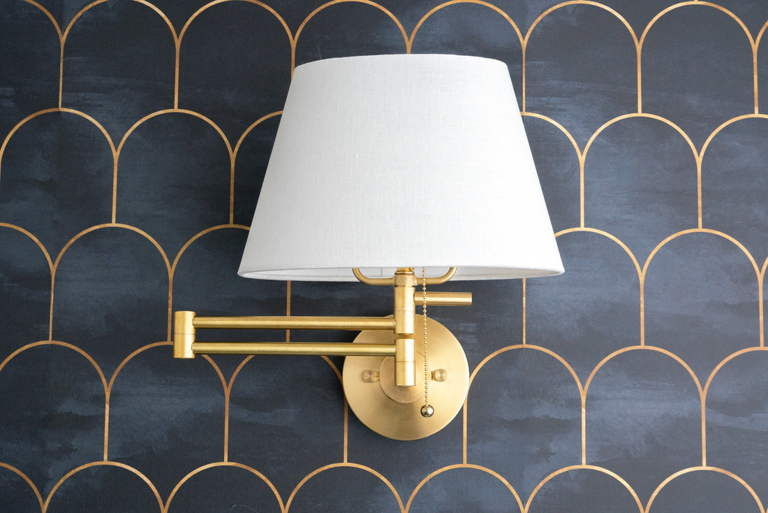 Ornato Luxe Brass Schoolhouse Sconce - Art Deco Wall Light with White Glass Shade