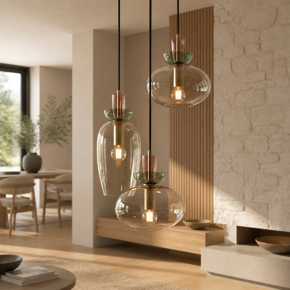 Tintora Colorful Glass Globe Pendant Light - Mid-Century Modern for Dining Rooms or Living Room