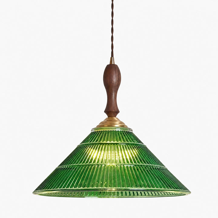 Elunaris Vintage Trumpet Shape Pendant Light with Green Glass Shade for Dining Room