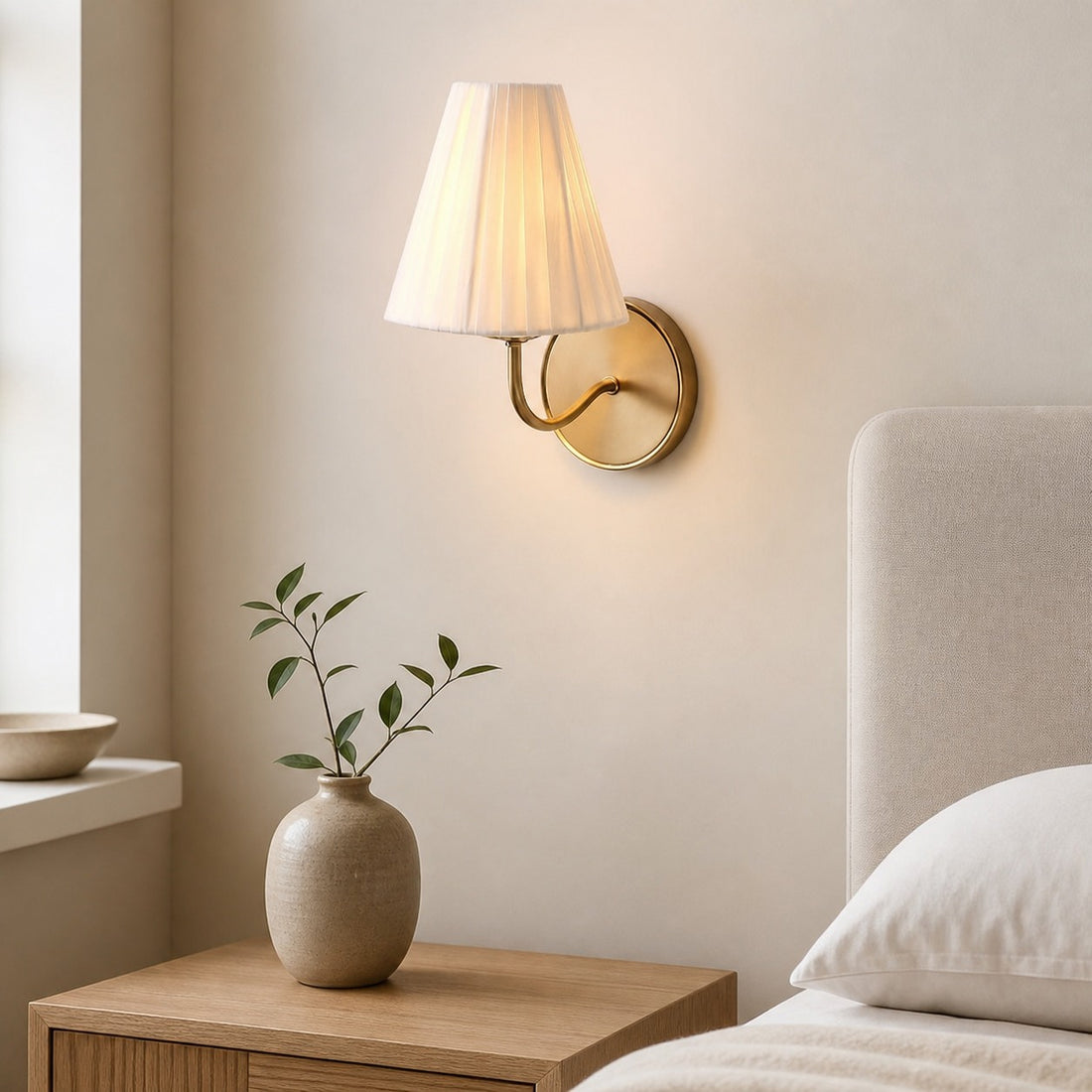 Fibura Sleek Metal Linen Shade Wall Light - Wall-Mounted Art