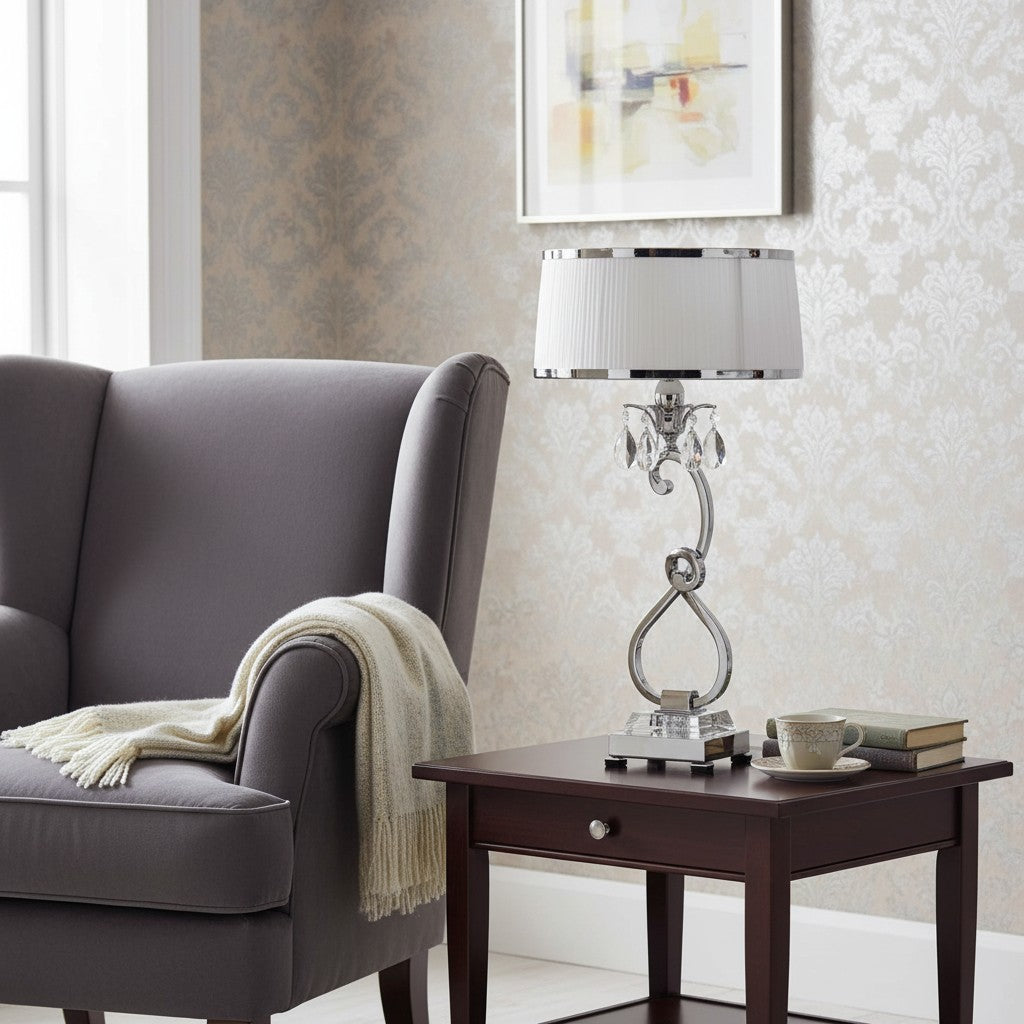 Talonis Decorative Crystal Table Lamp – Curved Metal Style for Home Interiors
