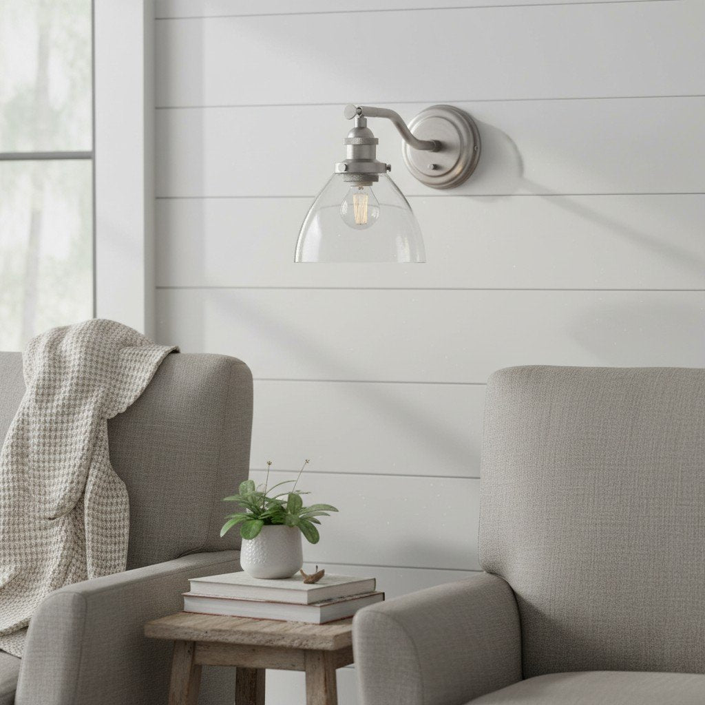 Novera Wall Light Collection – Glass Shade Finishes in Brass Silver Nickel Copper – Residential and Boutique Hospitality