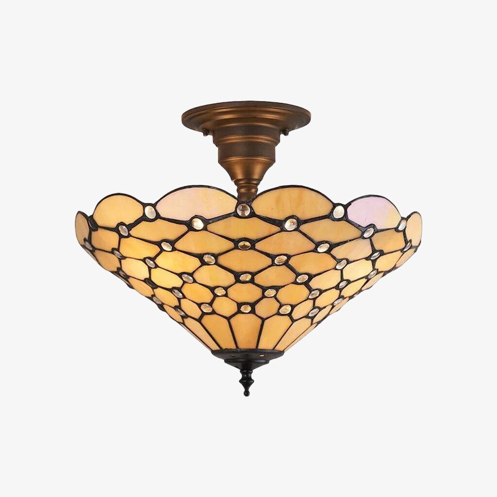 TF Pearl Handcrafted Tiffany Ceiling Light – Art Deco Stained Glass Light for Hallway or Living Room