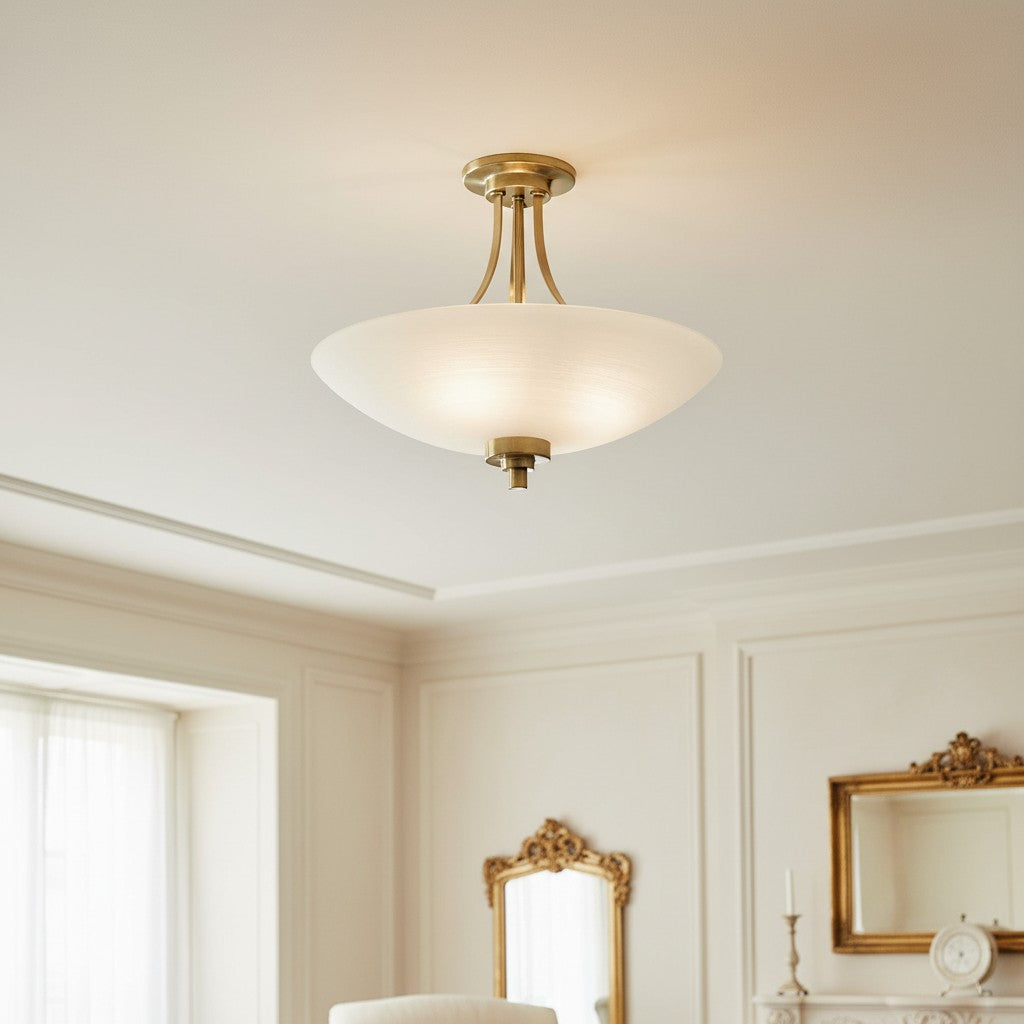 Lunetal Timeless Three-Arm Structure Semi Flush Chandelier – Vintage Pendant Light for Bedroom or Entry