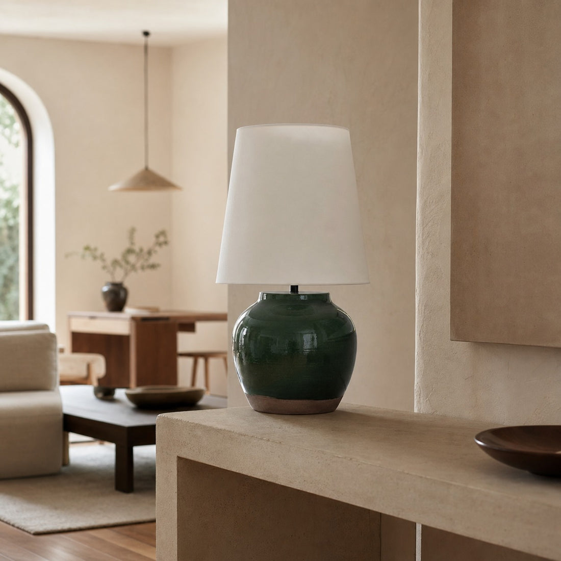 Ceruna Modern Ceramic Bedside Lamp with Linen Fabric Shade – Elegant Lighting for Bedroom and Living Room