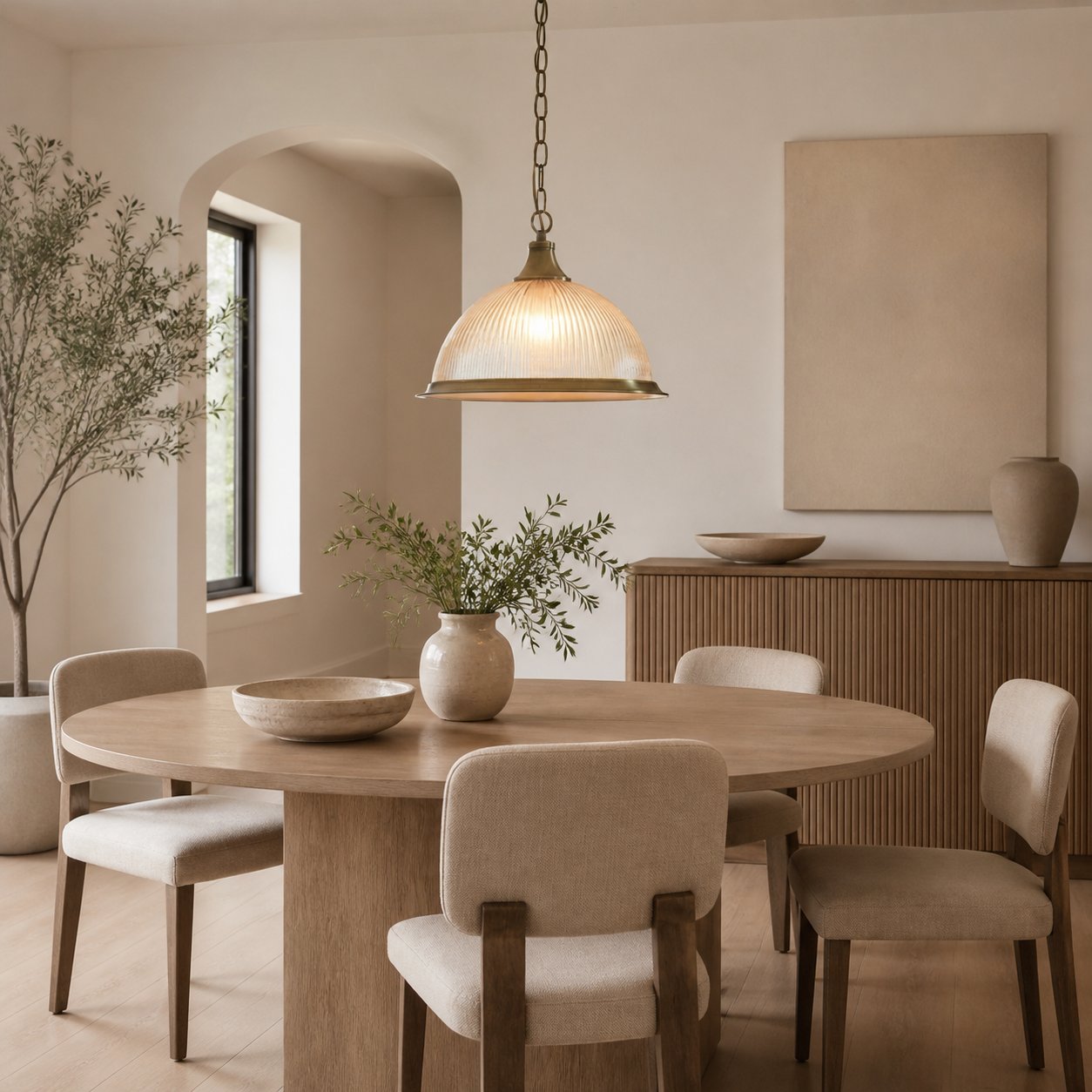 TF Vintora Ribbed Glass Pendant Light – Elegant Metal Trim for Kitchens, Dining Areas and Hallways
