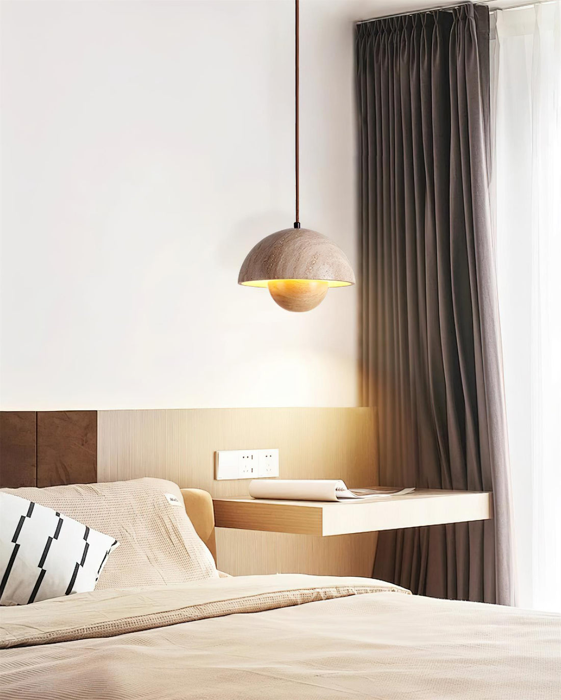 Natural Travertine Flower Bud Design Pendant Lamp