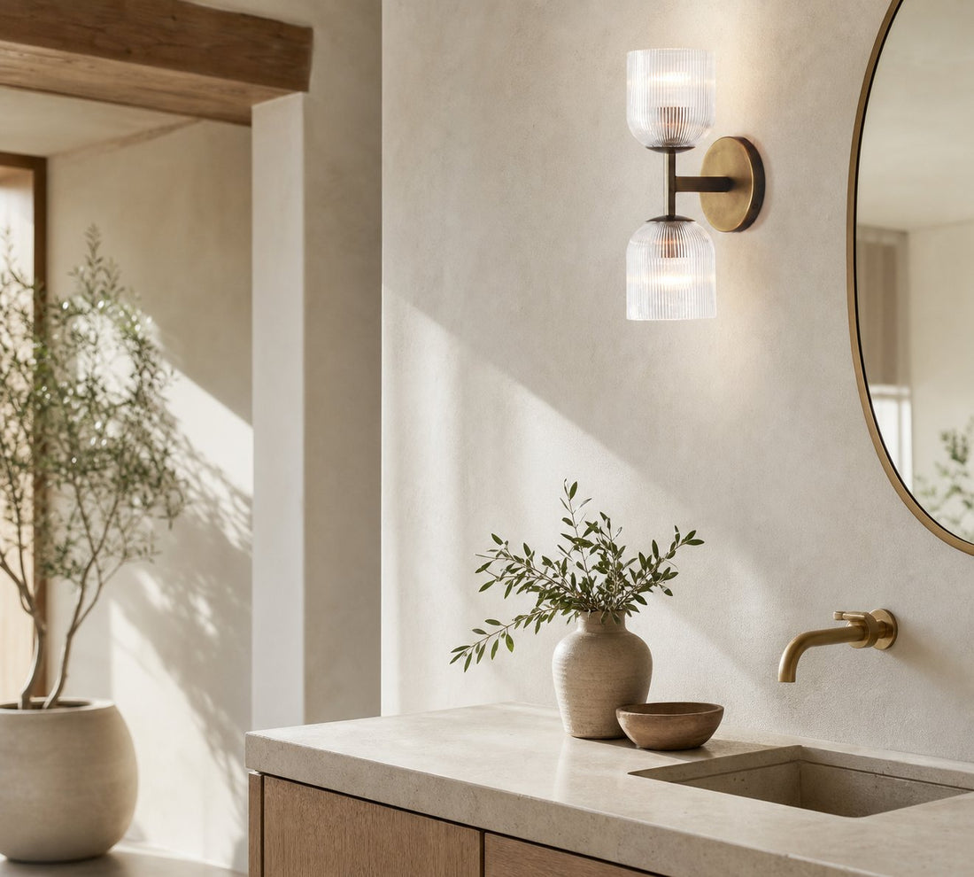 Bravira Ribbed Glass Sconce - Metal Wall Light with Clear Glass Shade