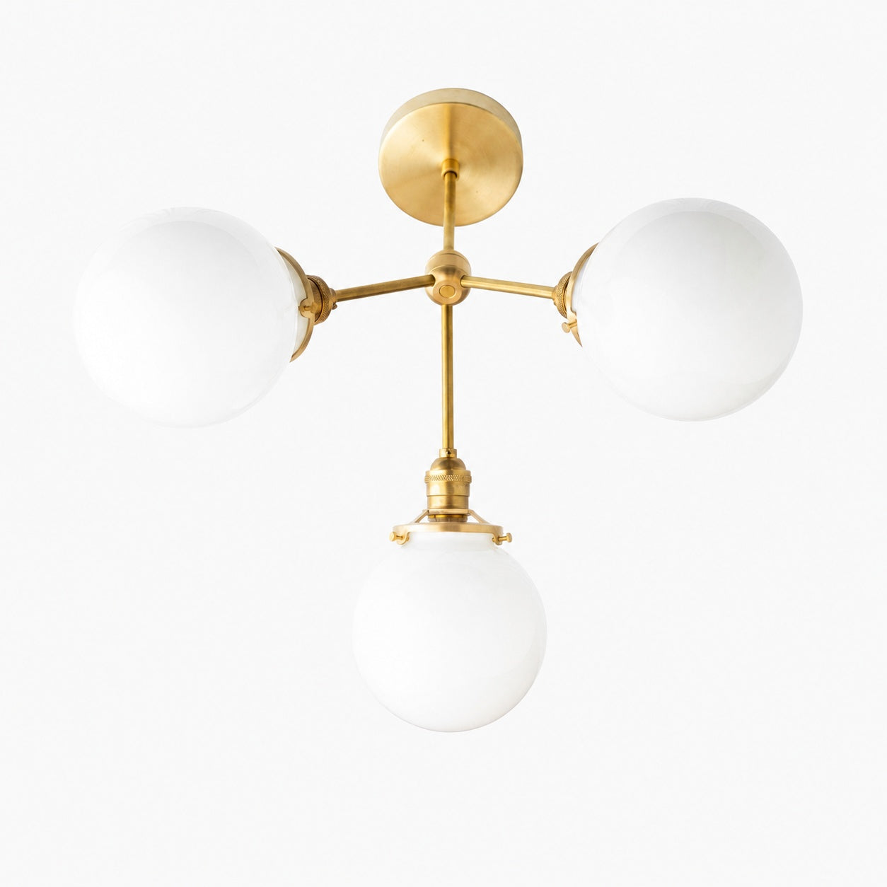 Glorica Glass Chandelier - Brass Globe Ceiling Light with Opal Shade