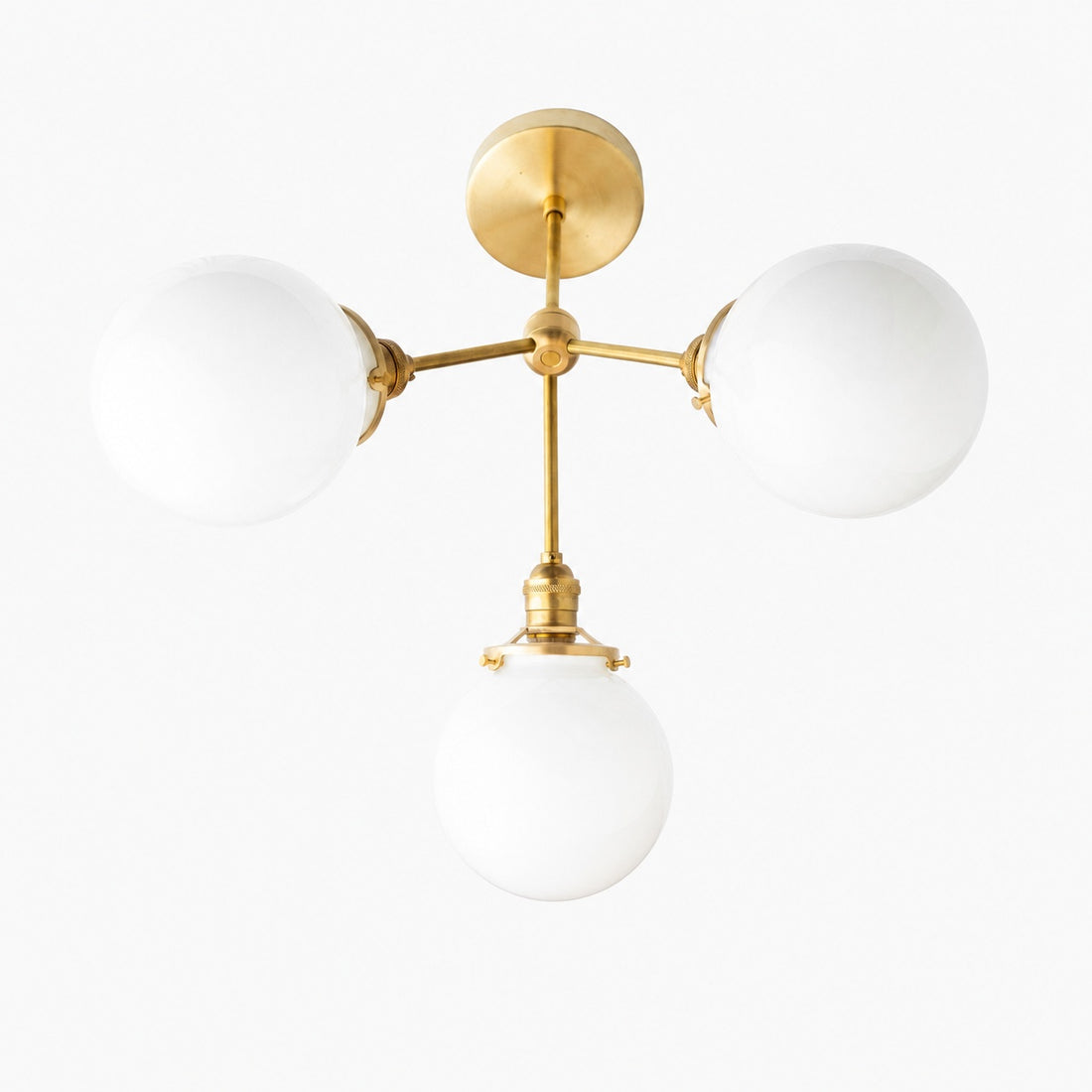 Glorica Glass Chandelier - Brass Globe Ceiling Light with Opal Shade