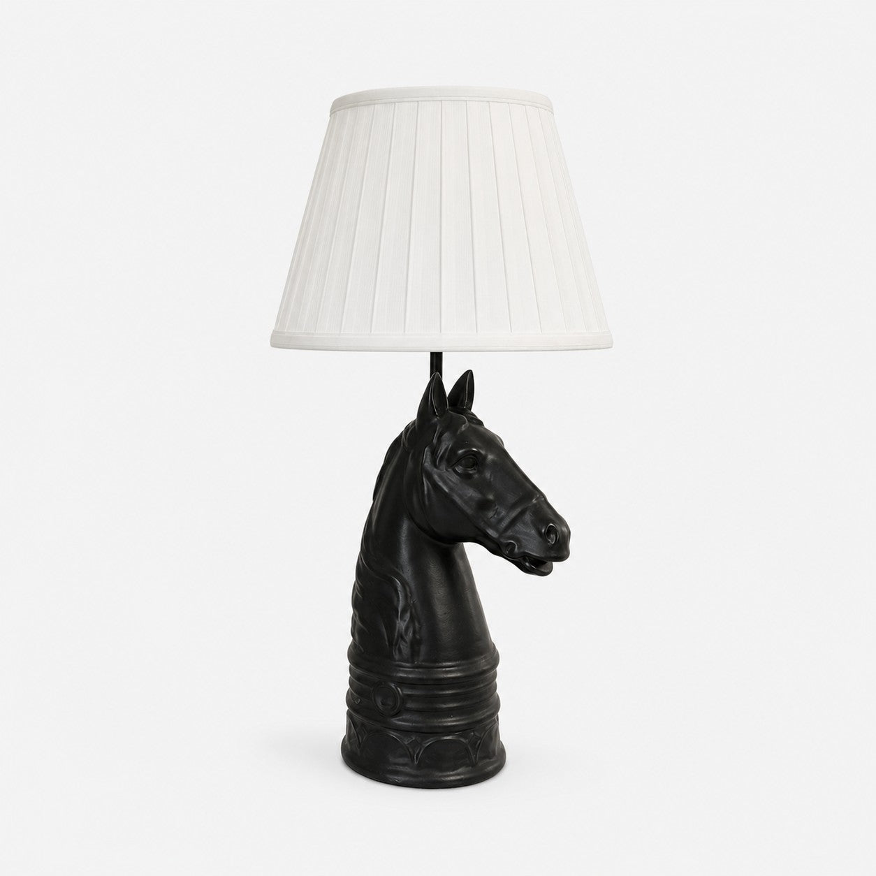 Black pleated shade horse head table lamp