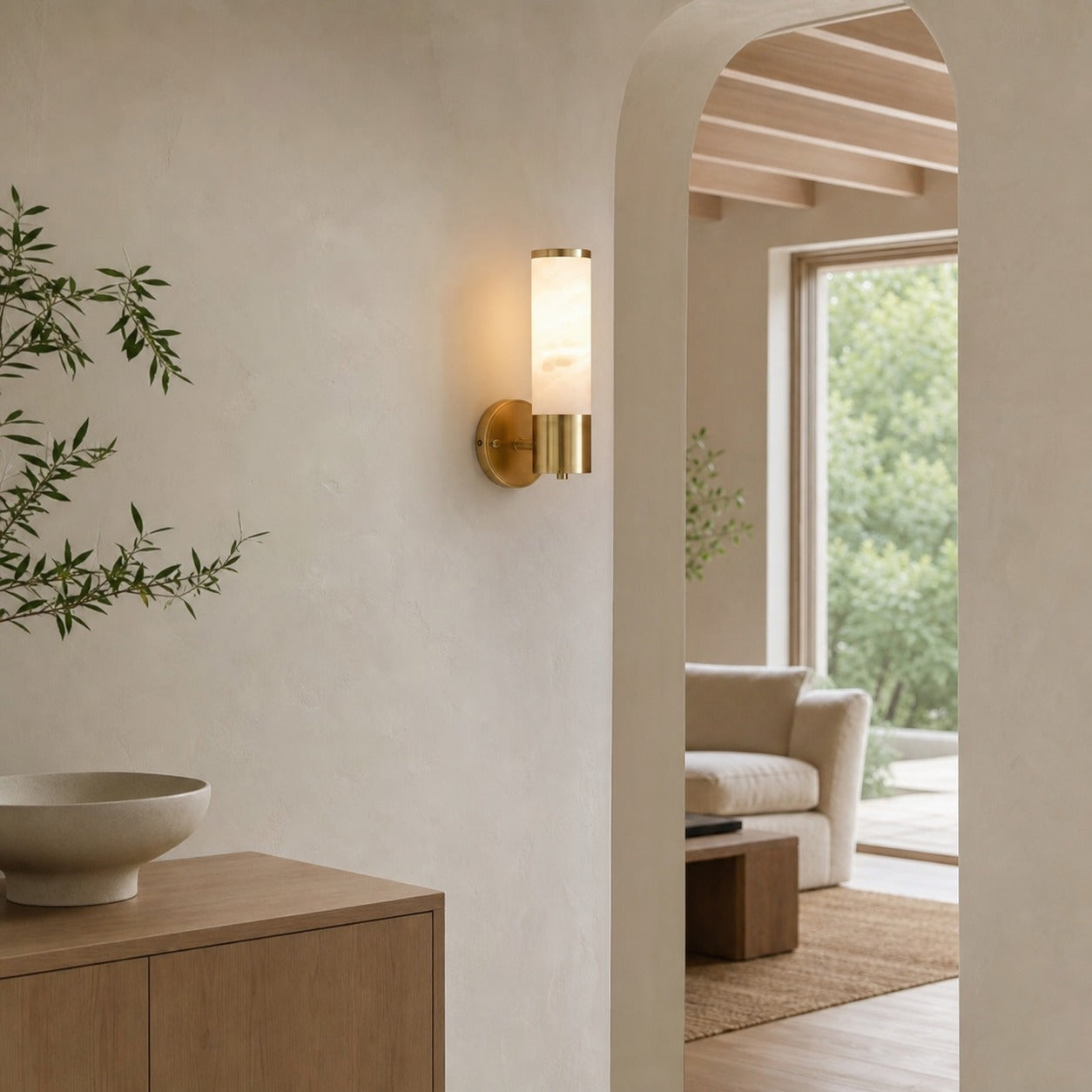 Nexorae Modern Alabaster Wall Lamp Sculptural Vertical Design For Living Room Bedroom Hallway