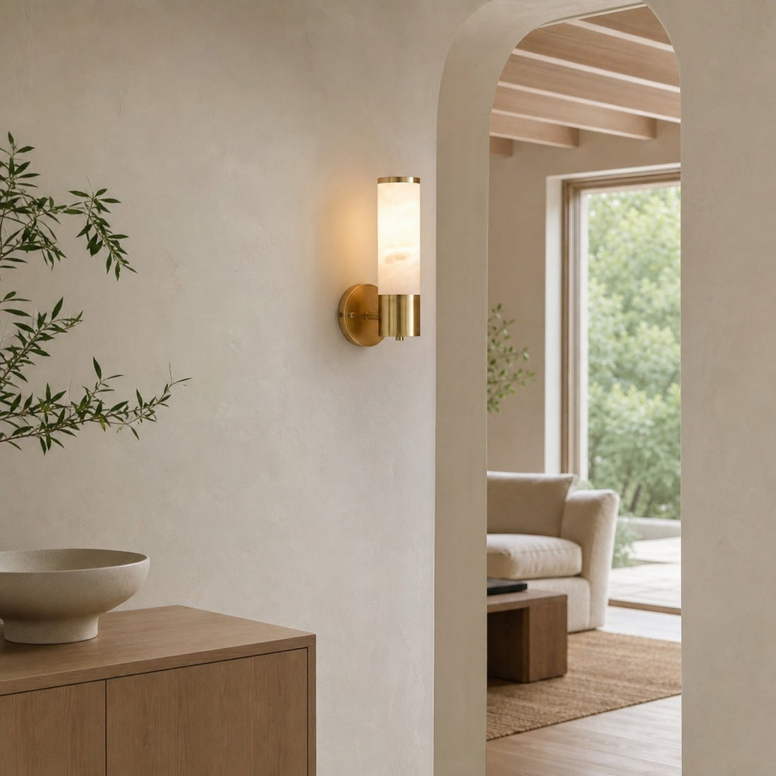 Nexorae Modern Alabaster Wall Lamp Sculptural Vertical Design For Living Room Bedroom Hallway