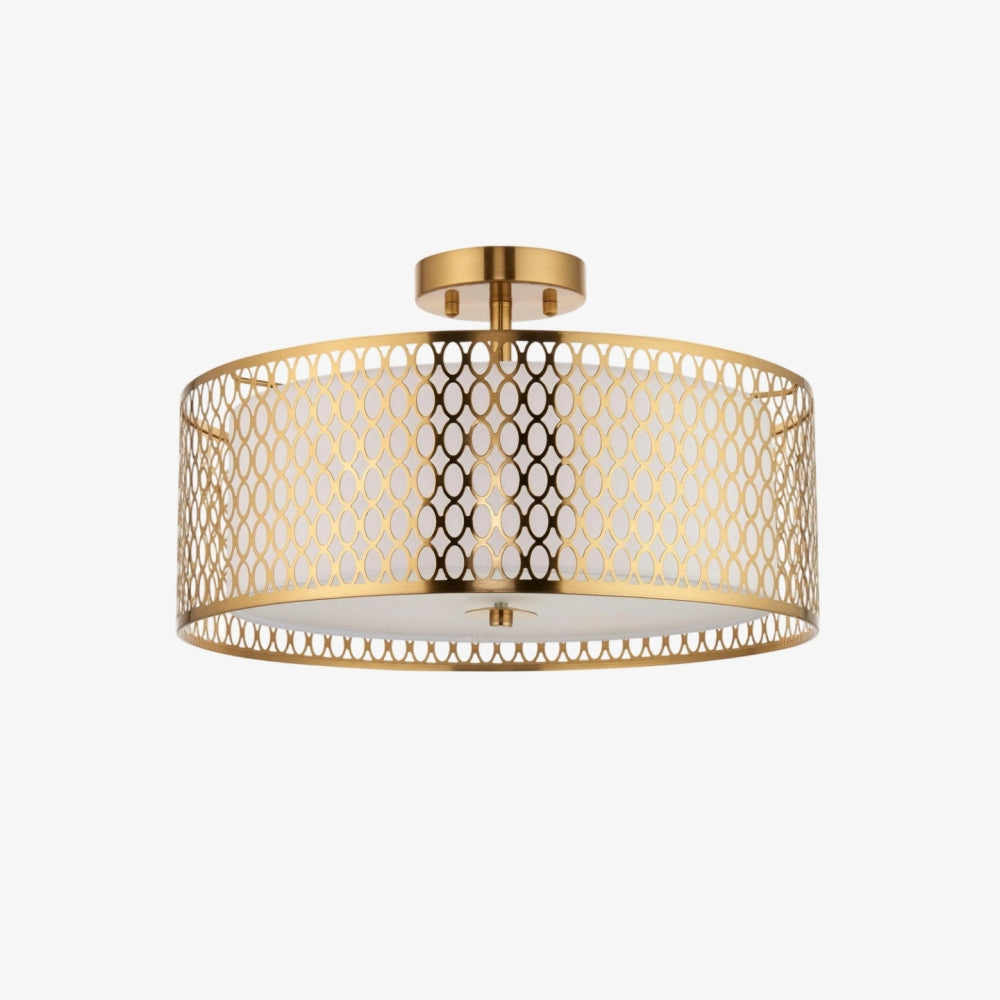 Liorin Geometric Mesh 3‑Light Flush Ceiling Light - Mesh Metal Frosted Glass Lamp for Living Room or Hallway