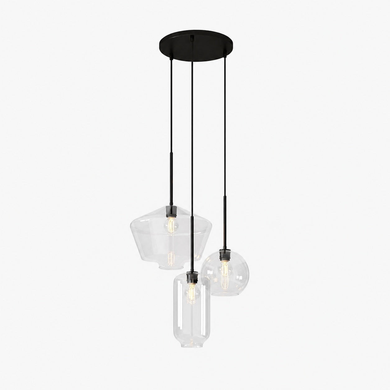 Merin Mixed Sculpture Glass and Metal Triple Chandelier