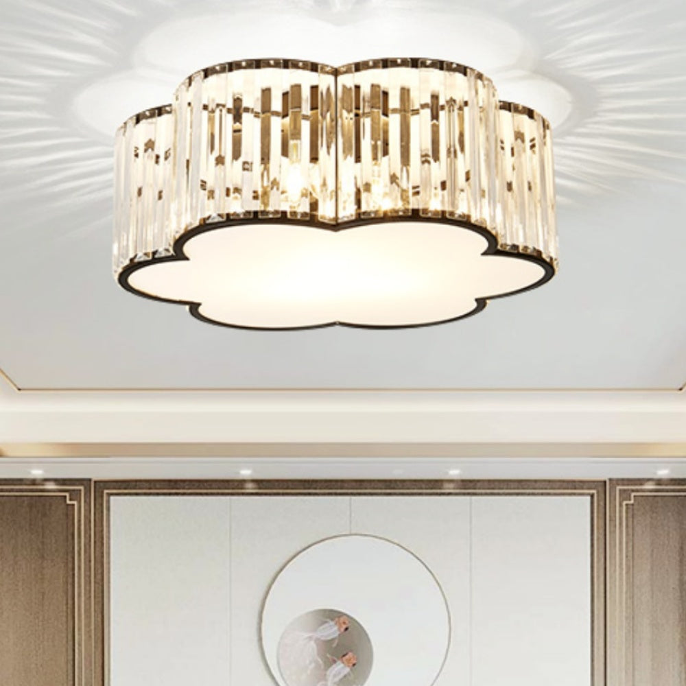 Crystal Glass Flush Mount Ceiling Light - Black Drum Shade Ceiling Light