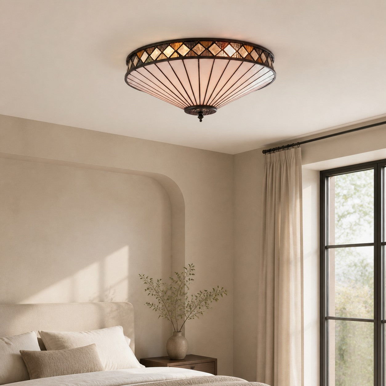 TF Fargo Geometric Flush Mount Light — Handcrafted Art Deco Stained Glass Lamp for Entryway