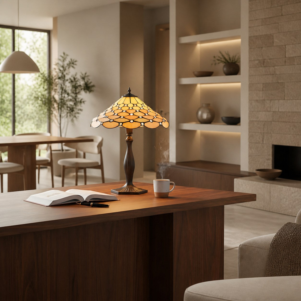 TF Pearl Stained Glass Table Lamp - Bedroom and Living Room Ambient Light