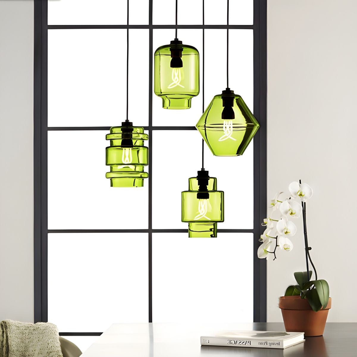 Crystalline Series Pendant Light - Blown Glass Multi Colored Glass Pendant Lamp