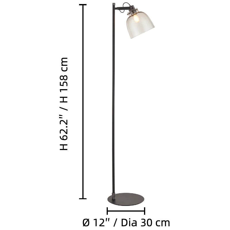 Readium Industrial Floor Lamp - Adjustable Glass Head Metal Base for Living Room and Bedroom