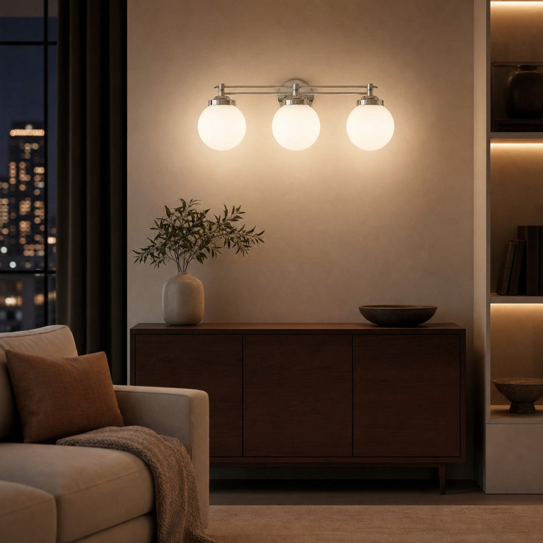 Glorica Glass Contemporary Vanity Light - 3 Light Globe Bathroom Fixture Opal Glass