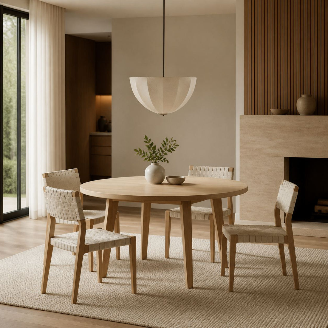 Lumarys Pendant / Flush Mount Lamp – Botanical-Inspired Linen Shade for Dining Area or Living Room