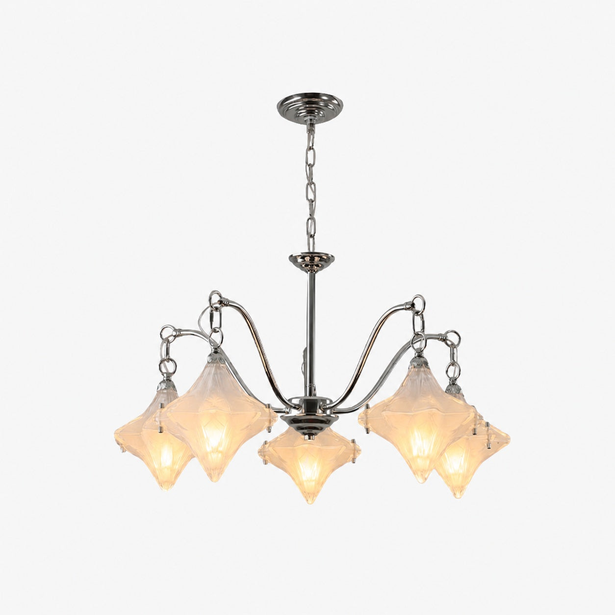 Art Deco Astris Star Chandelier – Frosted Glass Deco Fixture for Dining Room