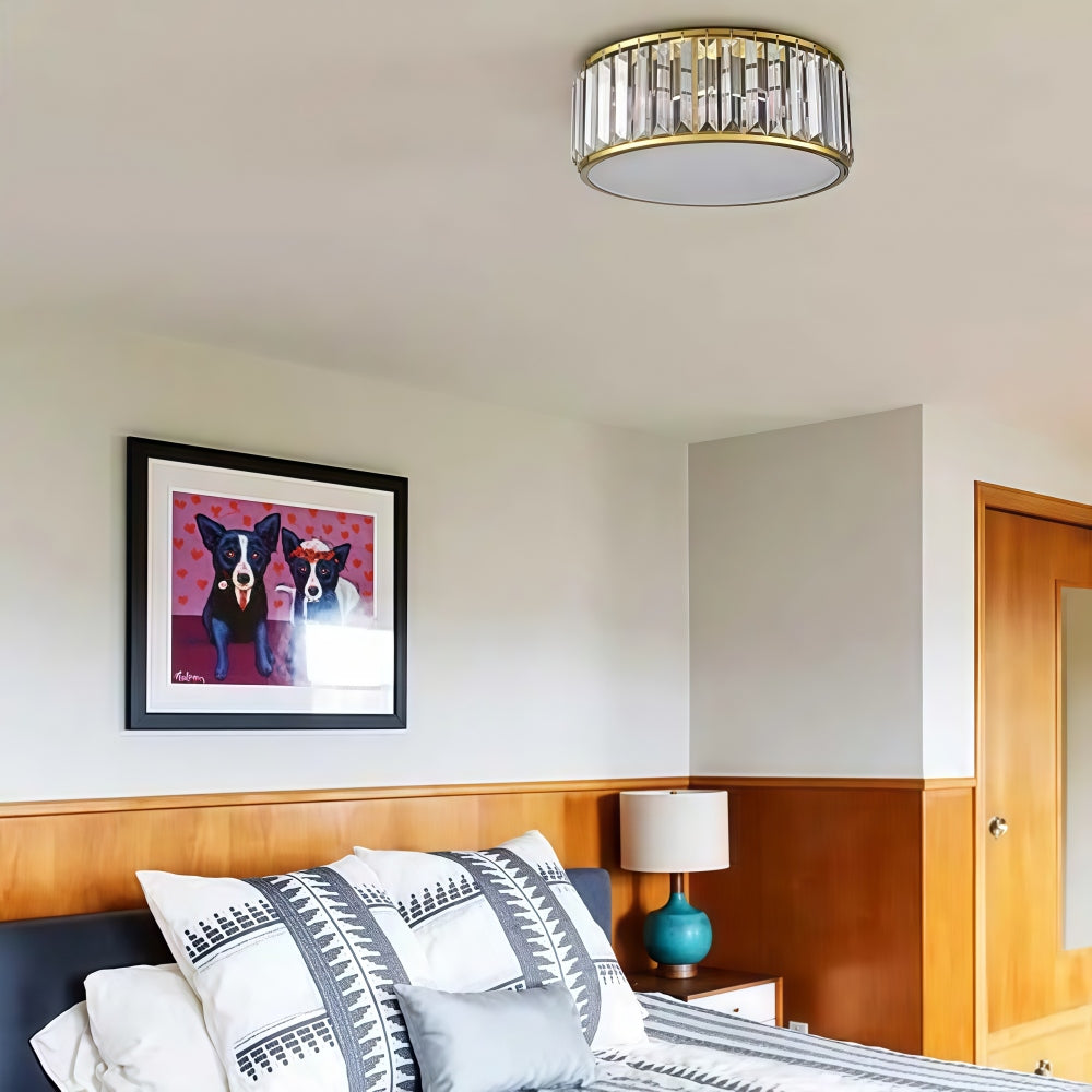 Crystal Glass Flush Mount Ceiling Light - Gold Drum Shade Ceiling Lamp