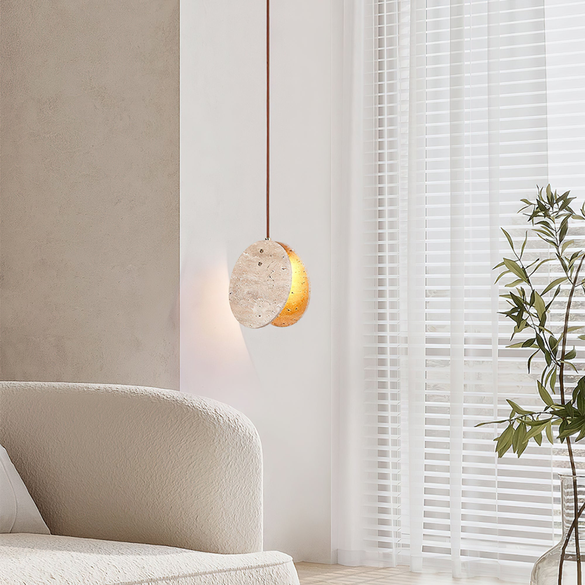 Stone Textured Disc Pendant Light