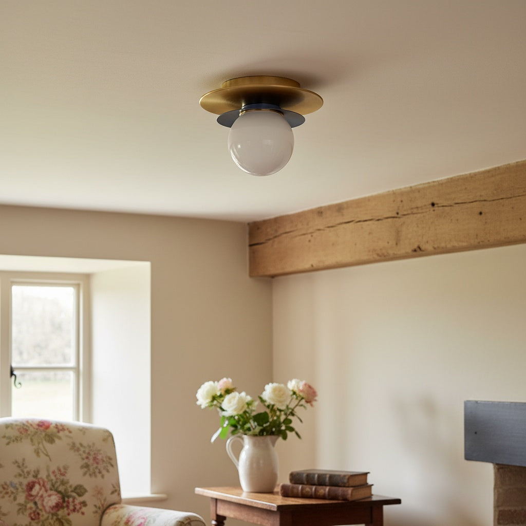 Artivo Layered Brass Globe Light – Versatile Opal Glass Ceiling or Wall Sconce for Stylish Spaces