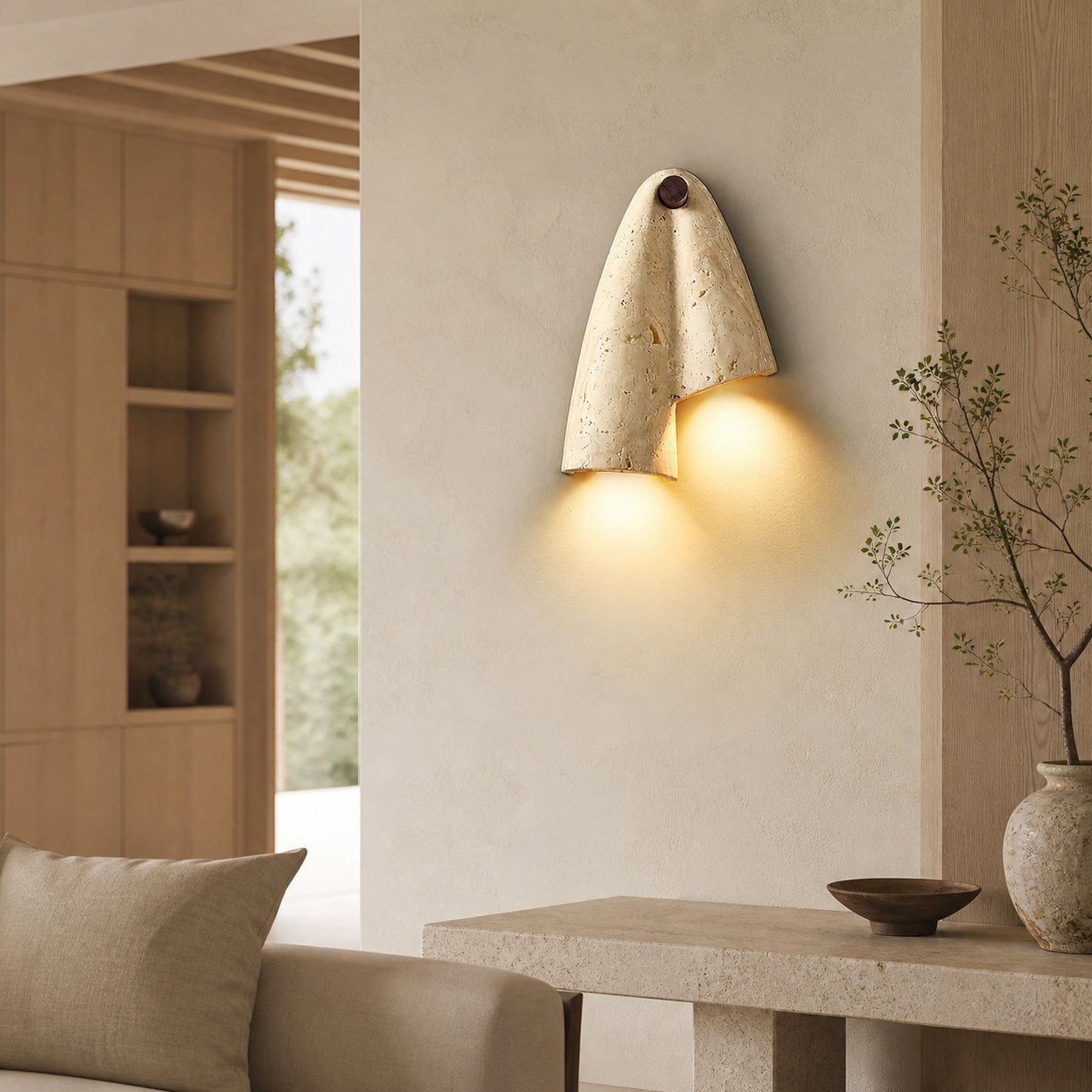 Travertine Wall Lamp – Minimalist Stone Sconce Decorative Lighting for Living Room