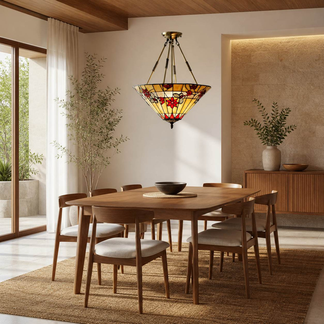 TF Butterfly Pendant Light – Stained Glass Pendant in Art Nouveau Style for Living Room
