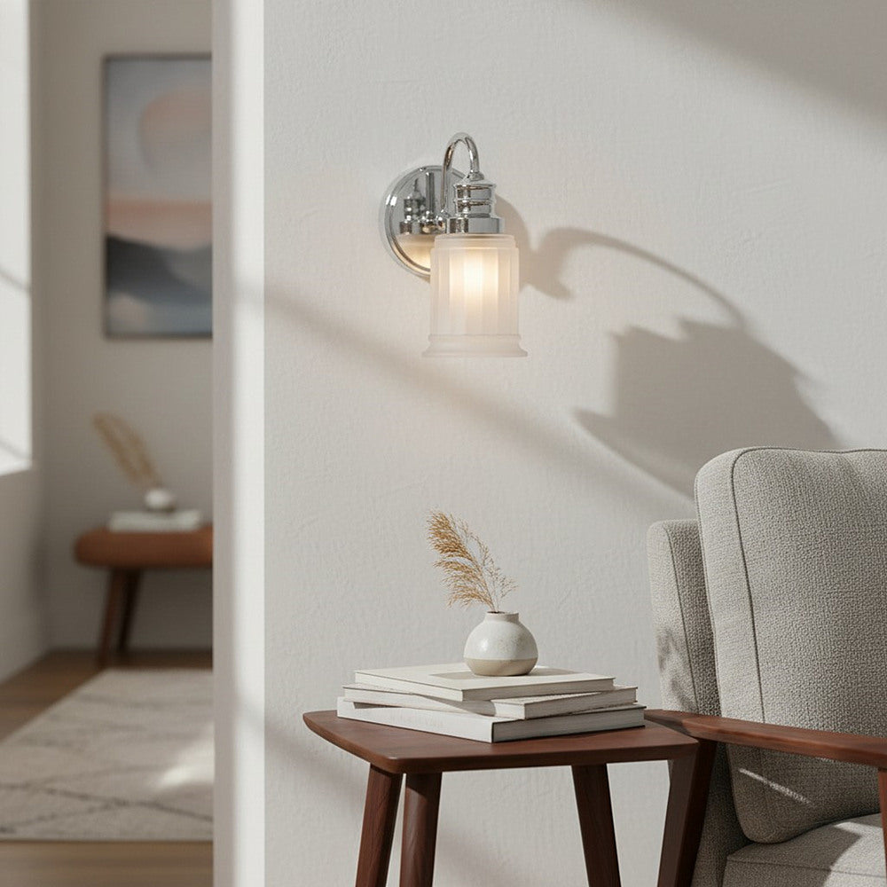 Lirra Bathroom Metal Wall Lamp with Glass Shade - Damp Rated Wall Sconce