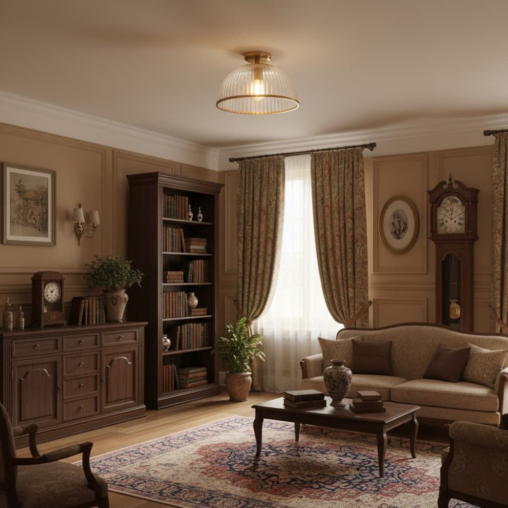 Luntra Ribbed Glass Uplighter Flush – Elegant Ceiling Light for Hallways and Bedrooms