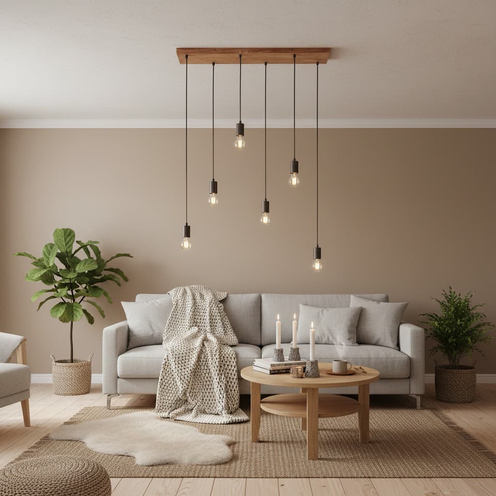 Vornix 6-Light Linear Pendant - Timber Beam Modern Industrial Fixture for Kitchen Island Dining Room