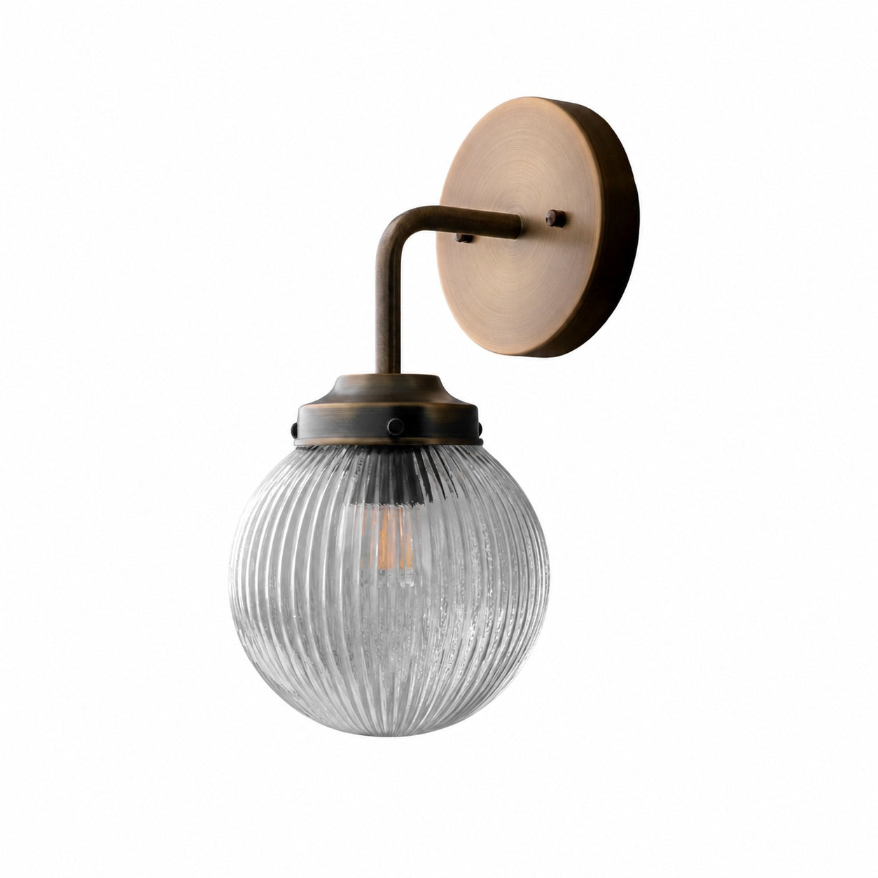 Glorica Glass Aged Brass Wall Sconce - Ribbed Glass Shade Industrial Style Lighting
