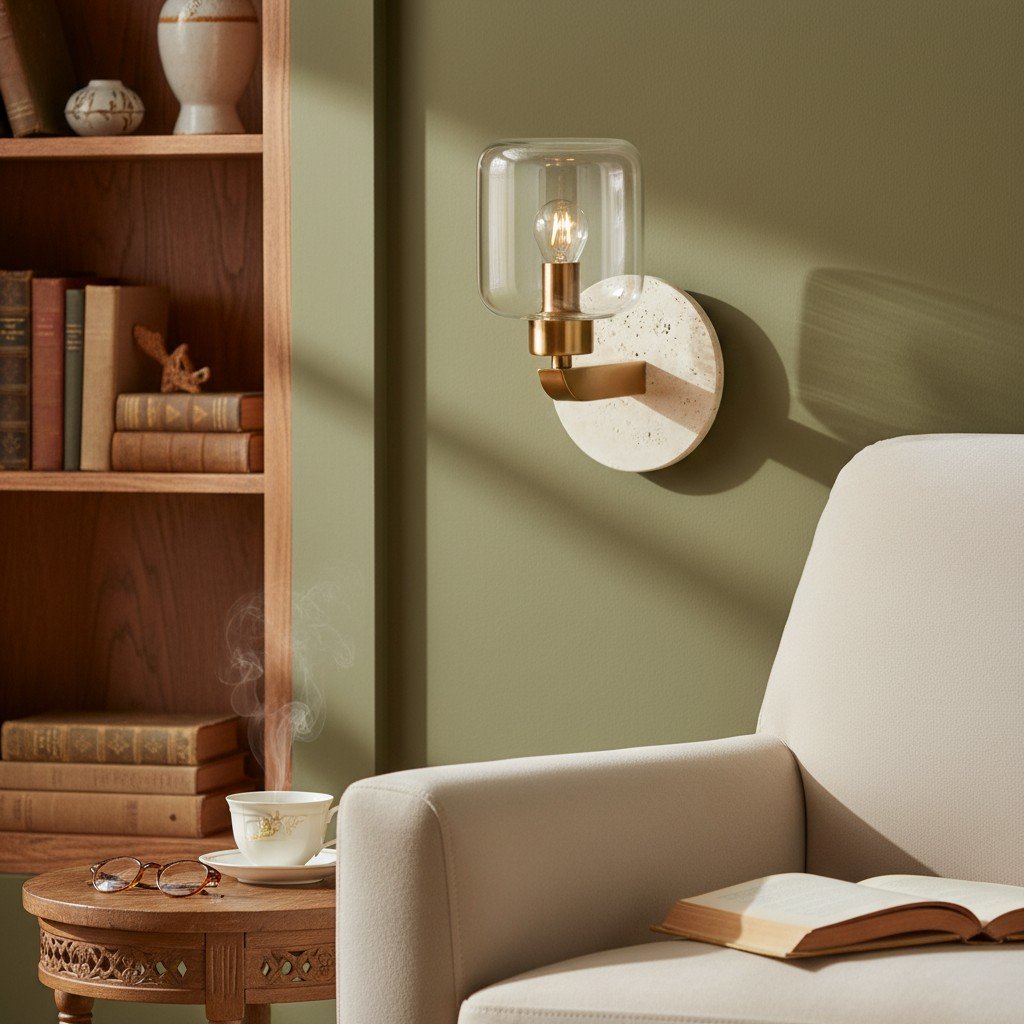 Korlisse Modern Marble Wall Light - Vintage Brass & Clear Glass Accent for Living Room and Hallway