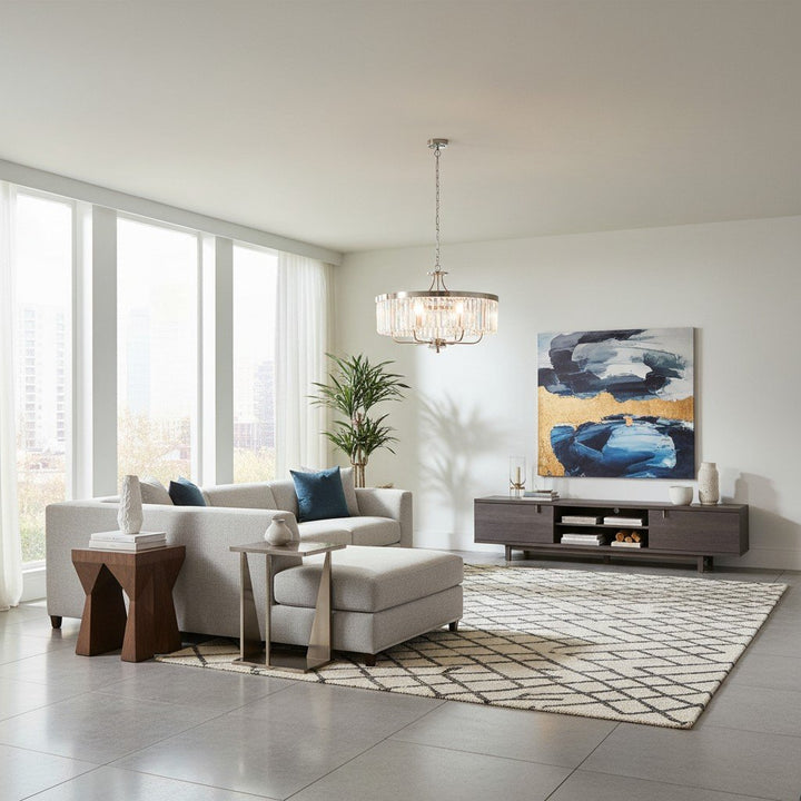 Traditional 6-Light Pendant with Hand-Cut Glass for Kitchen Island and Entryway