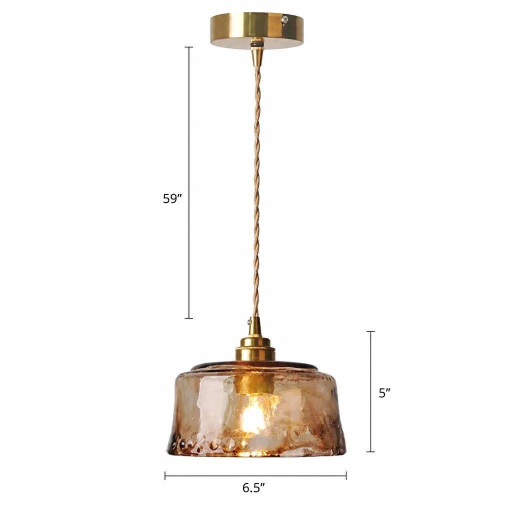 Amvora amber glass pendant dimensions, 6.5 inch diameter by 5 inch shade height