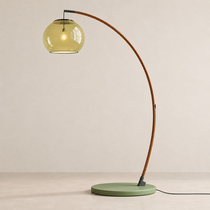 Vintage green glass arc floor lamp