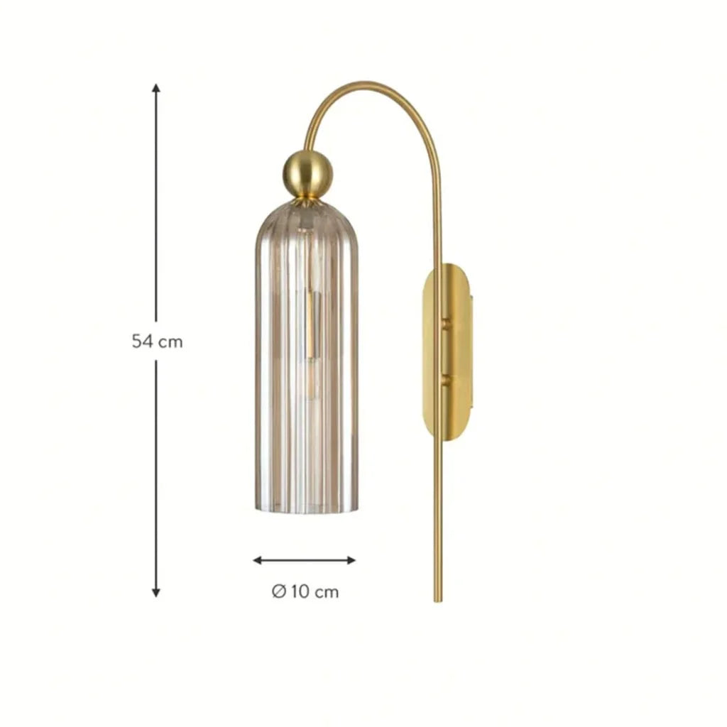 Aura ribbed glass wall sconce dimensions, 3.9 inches diameter by 21.3 inches high