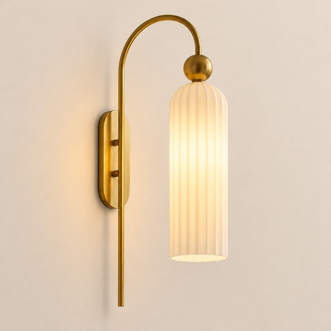Aura ribbed glass wall sconce, Milk Glass