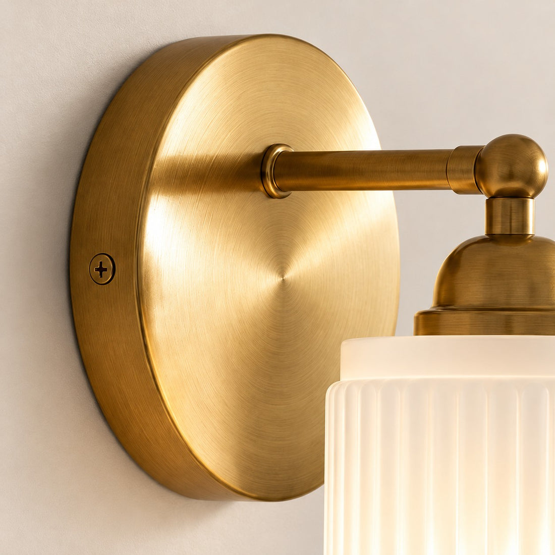 Aura vintage ribbed glass wall sconce gold backplate close-up