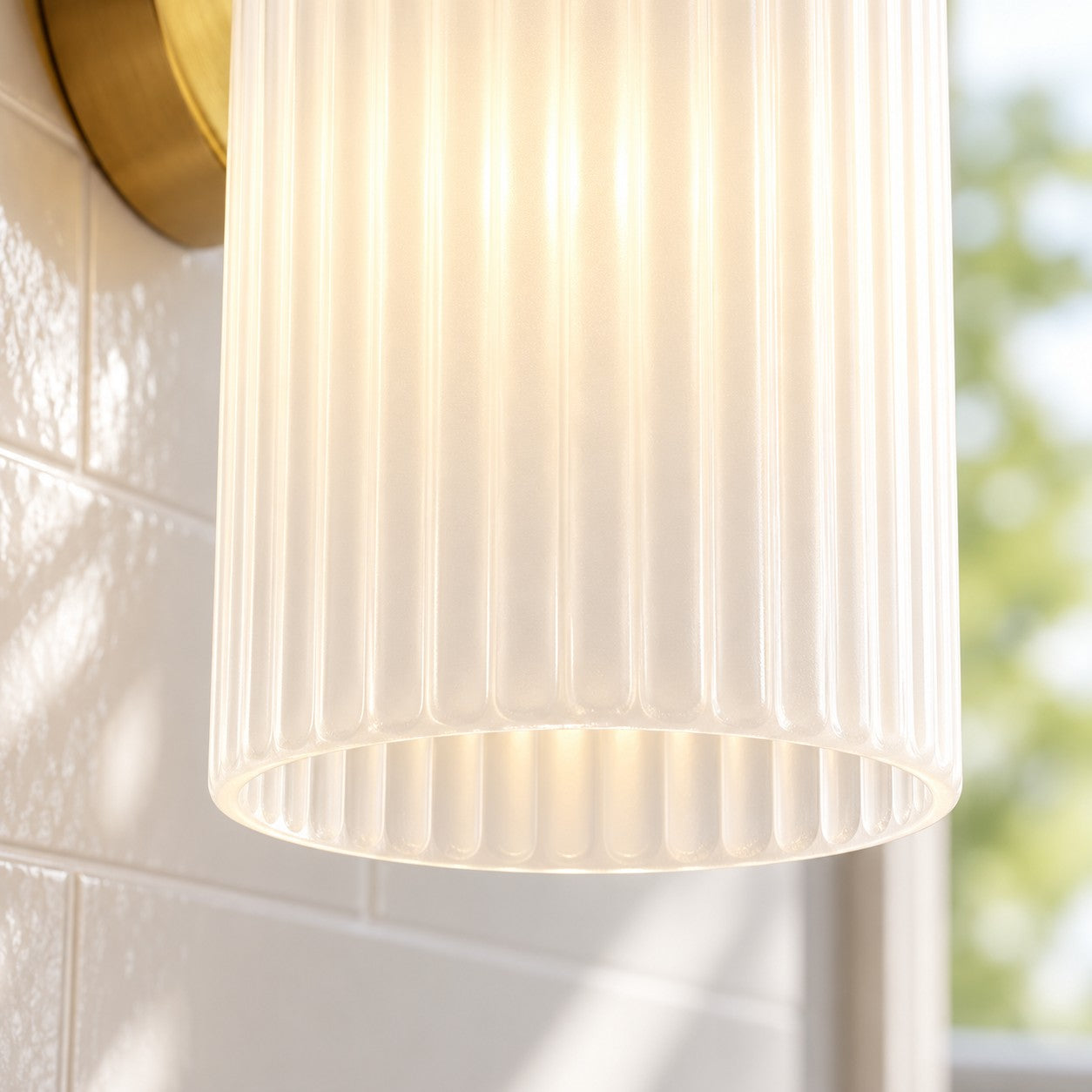 Aura vintage ribbed glass wall sconce open shade bottom